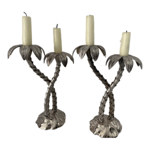 Pair of Silver Plate Palm Tree Candlesticks by Godinger
