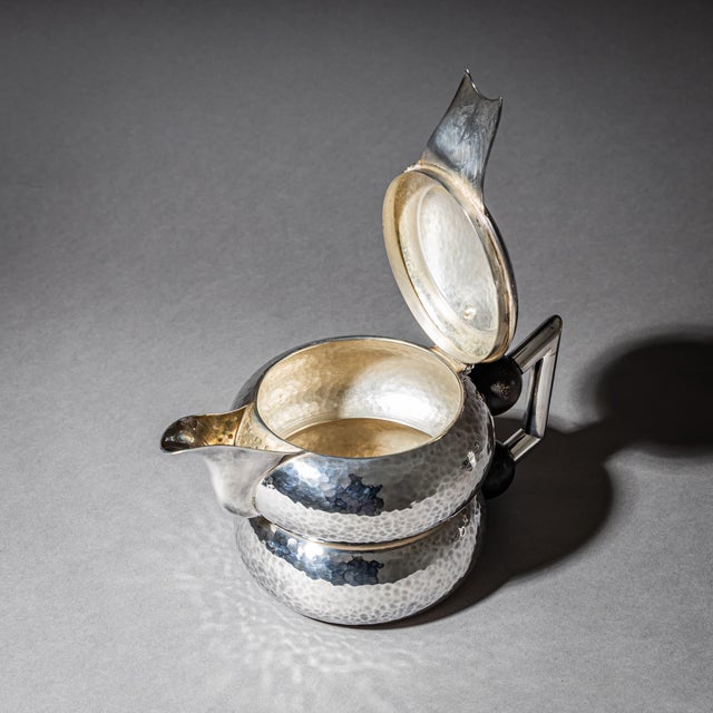 20th Century Art Deco Three-Piece Tea and Coffee Service with Hammered Surface, 1990s, Set of 3 For Sale - Image 9 of 14