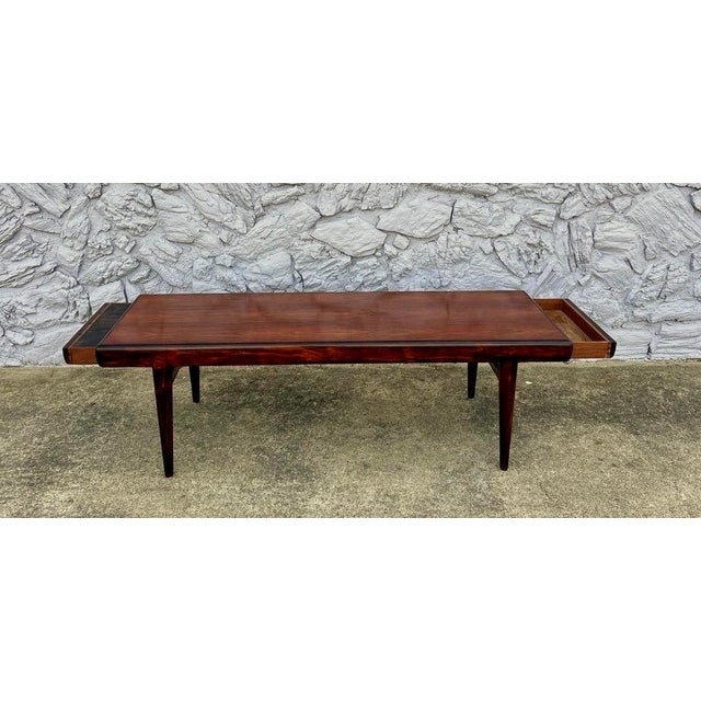 1950S SCANDINAVIAN MODERN J. LINDE ROSEWOOD EXTENDING COFFEE TABLE – RESTORED BEAUTY BRING TIMELESS SCANDINAVIAN ELEGANCE...