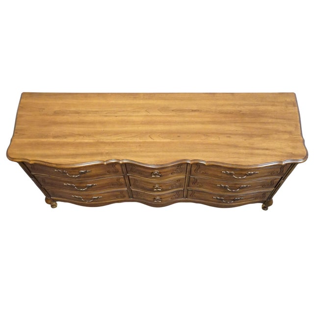 Brown Bassett Furniture Cherry Country French Provincial 65" Triple Dresser 190-2-A371 For Sale - Image 8 of 12