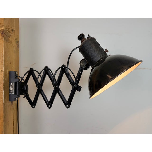 Industrial Black Enamel Scissor Wall Lamp, 1950s For Sale - Image 16 of 18