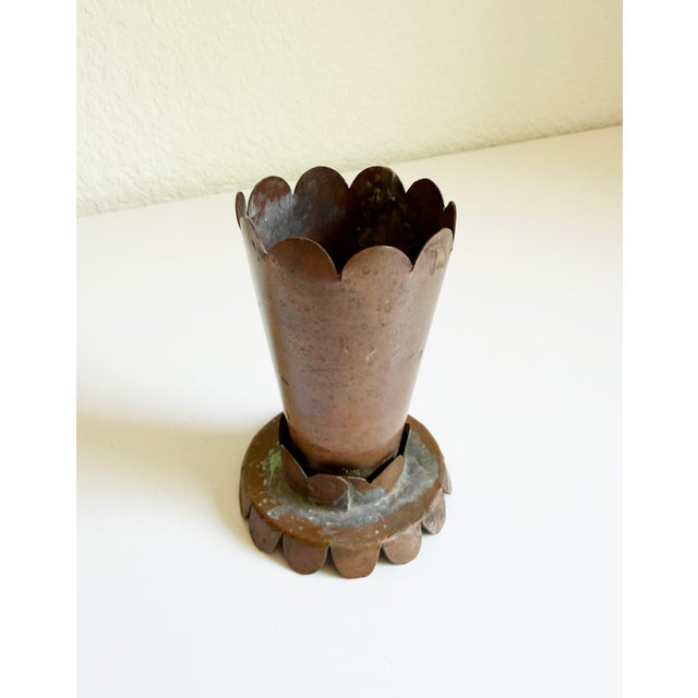Vintage Scalloped Copper Bud Vase For Sale - Image 4 of 8