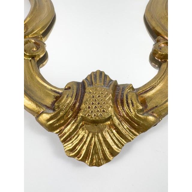 Gold Vintage Rococo Baroque Style Gilt Metal Wall Mirror With Ornate Frame For Sale - Image 8 of 17