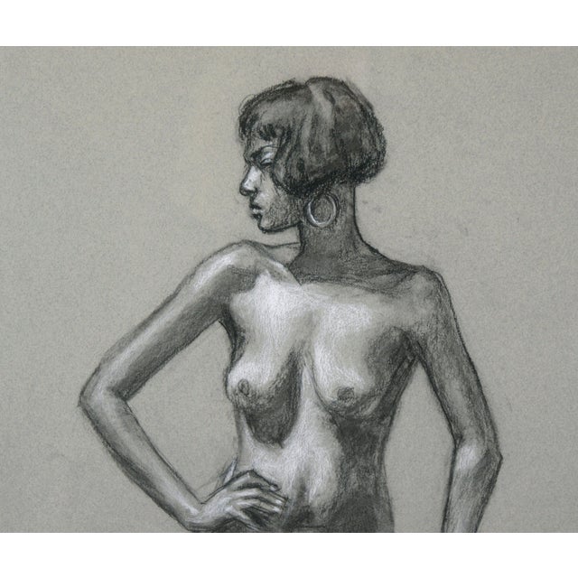Late 20th Century "Standing Figure" Nude in Charcoal and Color Pencil on Paper by George Wishon For Sale - Image 5 of 8