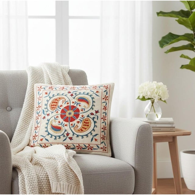 New Hand-Embroidered 100% Silk Cushion Cover – Authentic Uzbek Textile Art Elevate your home décor with this exquisite...