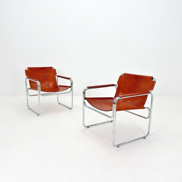 Metal Mid-Century Modern Italian Leather and Chrome Lounge Chairs Jox Interni, 1970s For Sale - Image 7 of 18