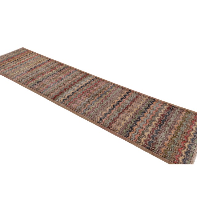 1950s Vintage Turkish Runner in Brown With Colorful Chevron Patterns - Rug & Kilim For Sale - Image 5 of 8