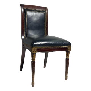 Vintage English Accent Chair W Rustic Leather Seat & Nails For Sale