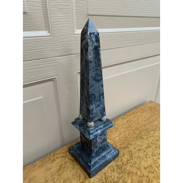 Grand Tour Neoclassical Grand Tour Solid Marble Blue Obelisk With Dramatic Veining For Sale - Image 3 of 10
