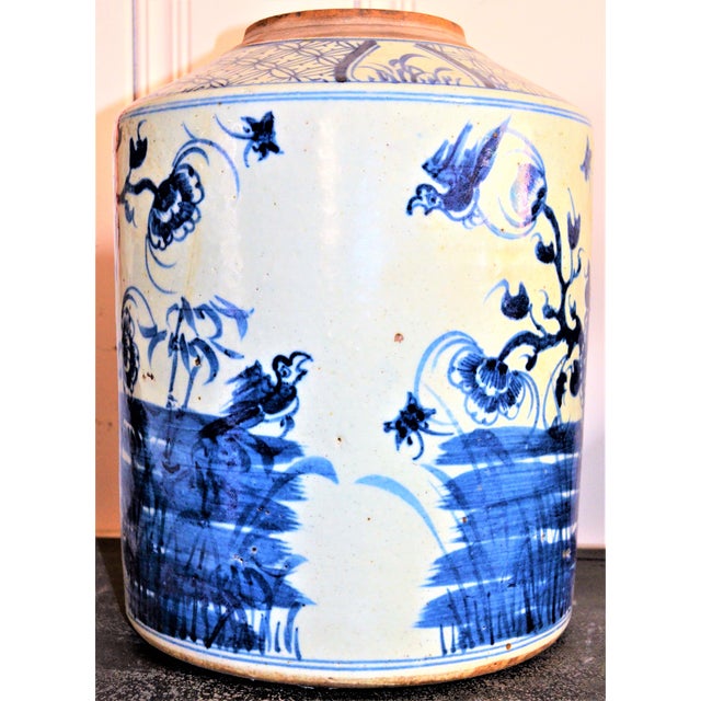 Chinoiserie Monumental Porcelain Blue White Pheasant Tea Jar For Sale - Image 3 of 9