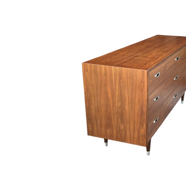 1960s 1960s Mid-Century Modern 9-Drawer Walnut Dresser With Chrome Pulls For Sale - Image 5 of 15