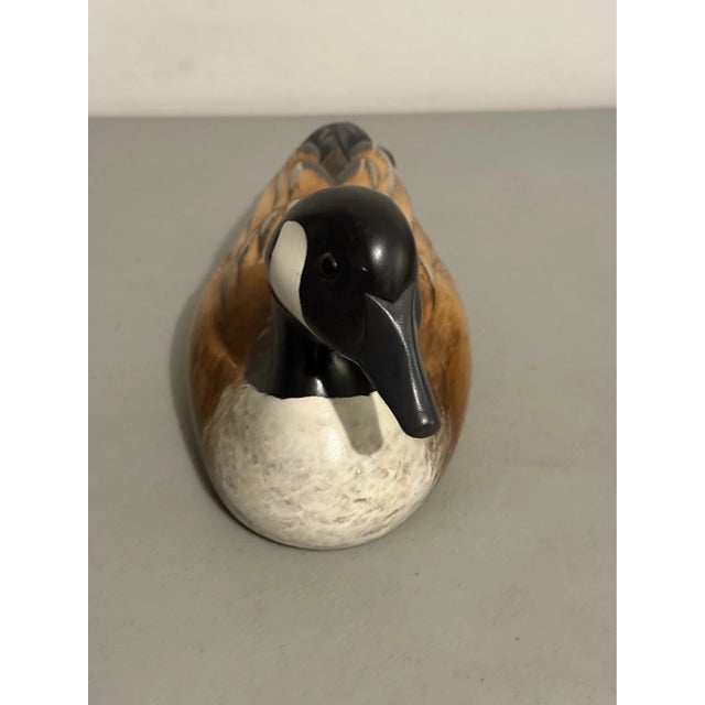 1990s Vinatge MCM Wooden Bird Factory 13" Hand Carved Painted Decoy Canadian Goose For Sale - Image 5 of 7