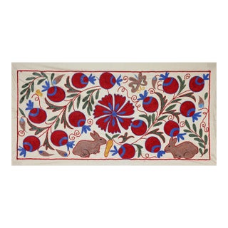 Hand-Embroidered Rabbit Suzani Runner For Sale