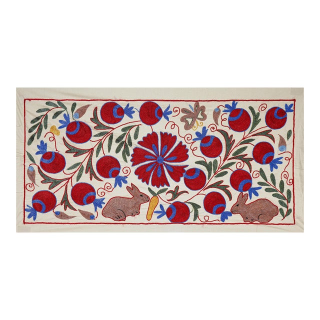 Hand-Embroidered Rabbit Suzani Runner For Sale