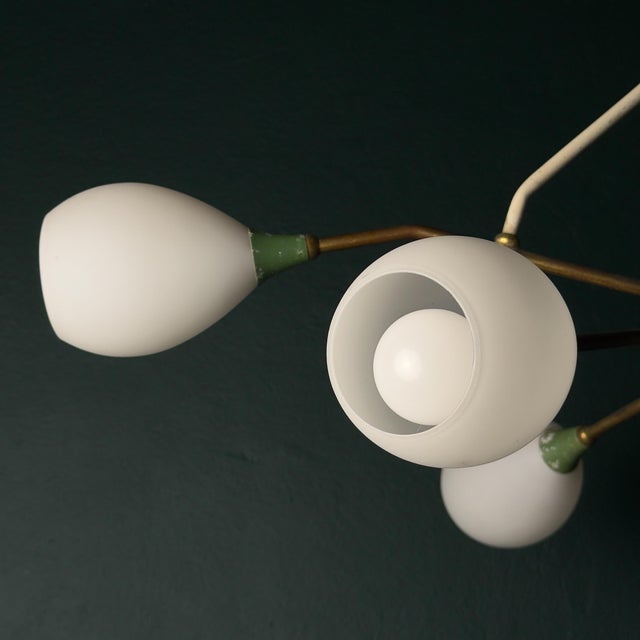 Mid-Century Modern Mid-Century Chandelier with Opaline Glass from Stilnovo, Italy, 1960s For Sale - Image 3 of 18