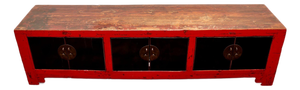 Antique Chinese Low Red Elmwood Cabinet