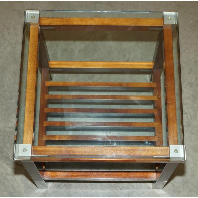 Pierre Vandel Vintage Hardwood Pewter and Glass Side Tables by Pierre Vandel, Set of 2 For Sale - Image 4 of 18