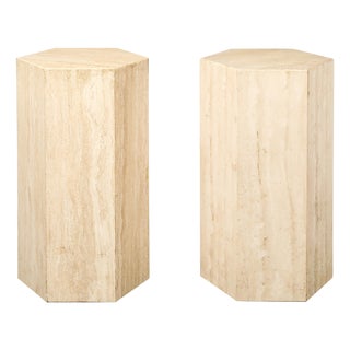 Pair of Mid-Century Modernist Hexagonal Travertine Pedestals For Sale