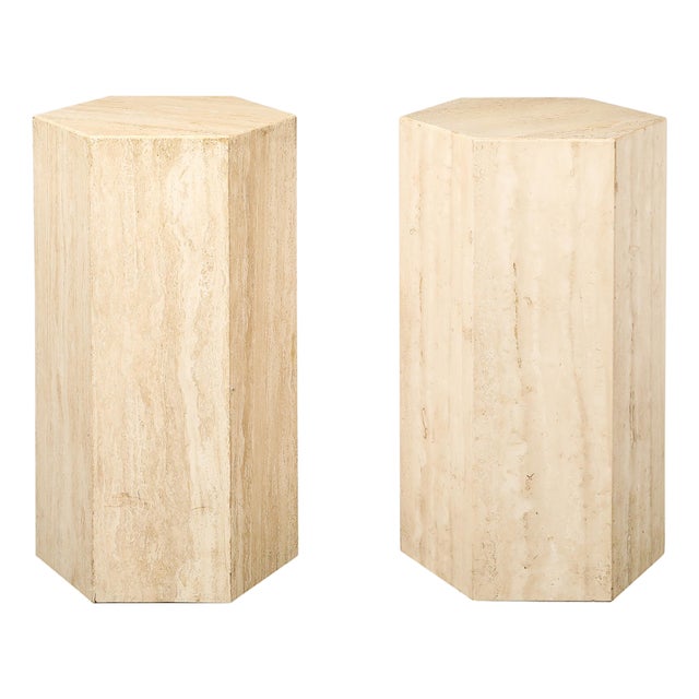 Pair of Mid-Century Modernist Hexagonal Travertine Pedestals For Sale