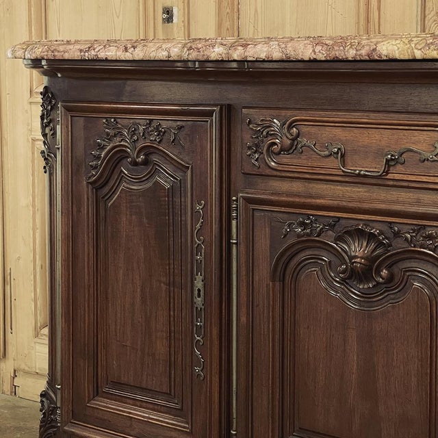 Grand Antique French Walnut Louis XIV Marble Top Buffet ~ Sideboard For Sale - Image 12 of 18