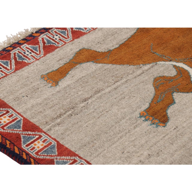 Tribal Vintage Gabbeh Persian Runner Rug in Gray With Lion Pictorials - Rug & Kilim For Sale - Image 3 of 8