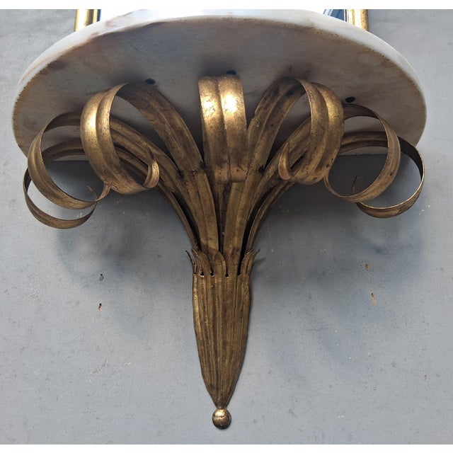 Hollywood Regency 1940's Hollywood Regency Gilt Tole/ Marble/ Giltwood Mirrored Petite Console Table Set For Sale - Image 3 of 11