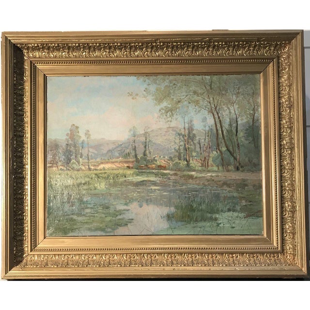 Antique French Impressionist Oil Painting by listed Artist J. L. Million: Country Scene. See comp art sale price in...