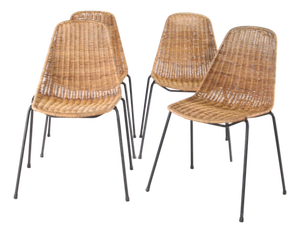 Wicker and Iron Chairs, 1970s, Set of 4