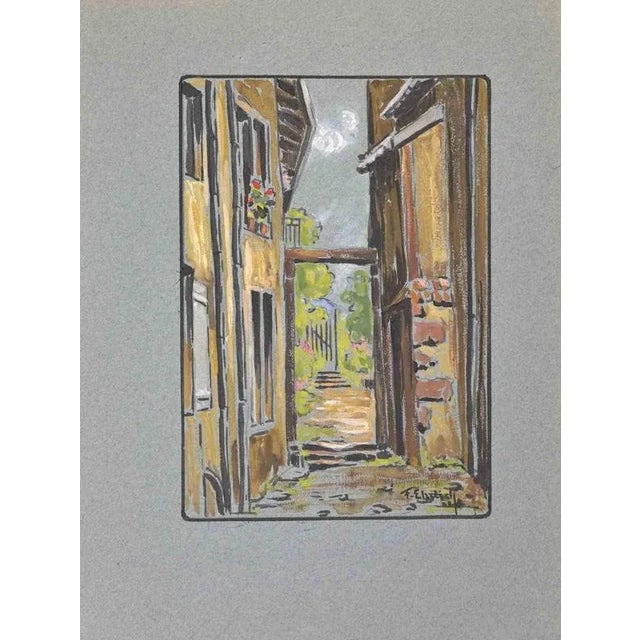 Alley is a drawing realized in the Mid-20th Century. watercolor on Paper. Good conditions with slight foxing. The artwork...