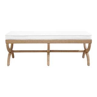 Matthew Izzo Home Xanadu Bench - Neo-Classical Natural Rope Bench With White Performance Linen Cushion For Sale
