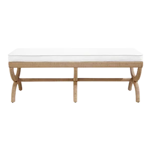 Matthew Izzo Home Xanadu Bench - Neo-Classical Natural Rope Bench With White Performance Linen Cushion