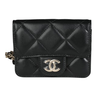 Black Quilted Lambskin Elegant Chain Mini Belt Bag For Sale