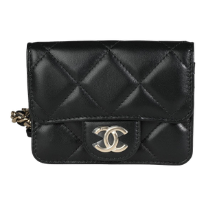 Black Quilted Lambskin Elegant Chain Mini Belt Bag