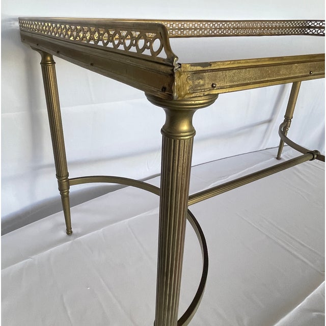 Metal Black Glass & Gallery Cocktail Table Attributed to Maison Jansen, 1940 For Sale - Image 7 of 18