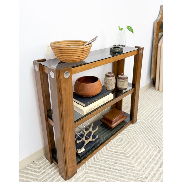 Mid 20th Century Vintage Smoky Glass 3 Tier Shelf Chrome MCM Display Shelving Unit Mid Century For Sale - Image 5 of 9