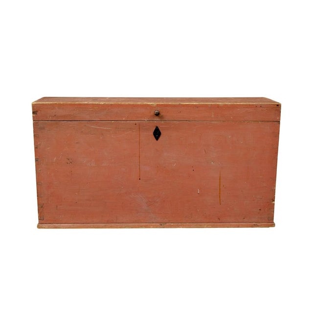19th century scandinavian pine flat top trunk circa 1890. practical piece of everyday swedish furniture. shaped chest,...