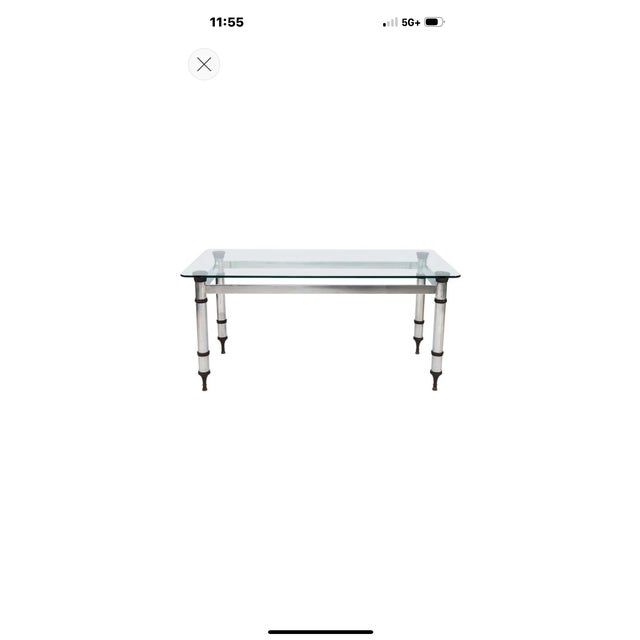 1960s French Maison Jansen Attributed Steel and Bronze Table With Glass Top For Sale - Image 10 of 10
