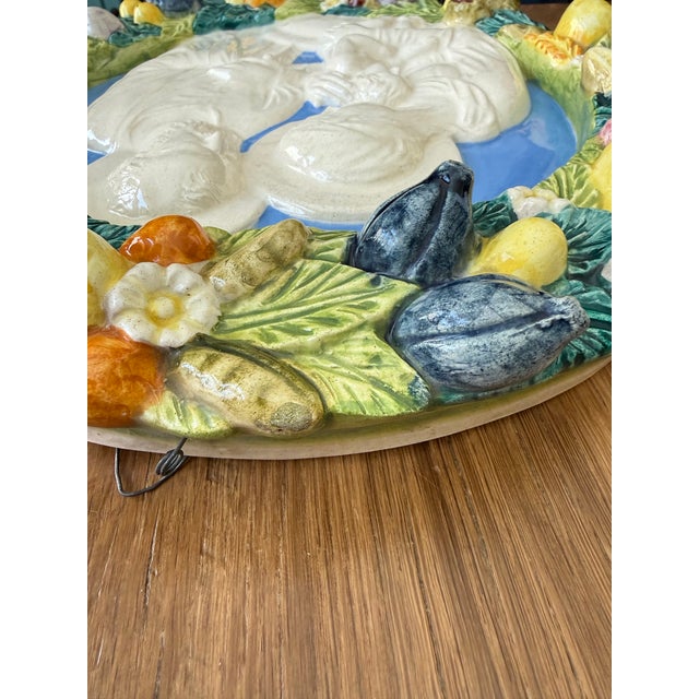 Vintage Italian Majolica Pottery Della Robbia Style Wall Plaque For Sale - Image 12 of 15