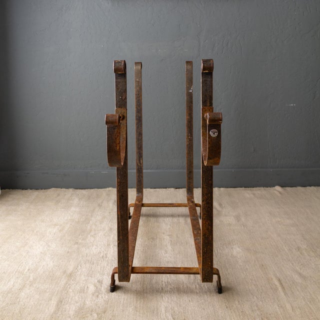 Large Hammered Steel Firewood and Kindling Rack With Rustic Patina For Sale - Image 12 of 16