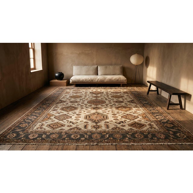Fascinating Ivory Color With Great Medallion Design Antique Turkish Allover Design Oushak Rug For Sale - Image 13 of 13