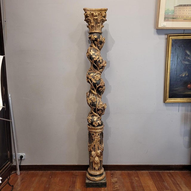 Spanish Artist, Solomon's Column, 18th Century, Gilded and Painted Wood For Sale - Image 5 of 18
