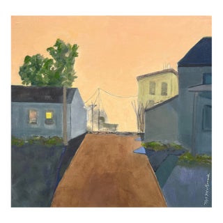 "The End of the Road" Contemporary Impressionist Cityscape in Grays and Orange by Mill Valley Artist Mary Anne McKernie For Sale