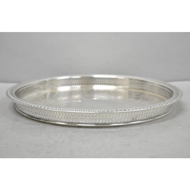 Vintage Wm Rogers Round Sllver Plated Raised Gallery Serving Platter Bar Tray For Sale - Image 11 of 12