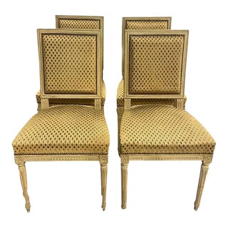 1930s Set of 4 Louis XVI Square-Backed Upholstered Dining Chairs For Sale