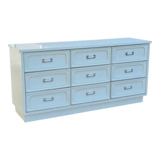 Midcentury Modern Space Age White Laminate 9-Drawer Dresser Chrome Hardware for Restoration For Sale