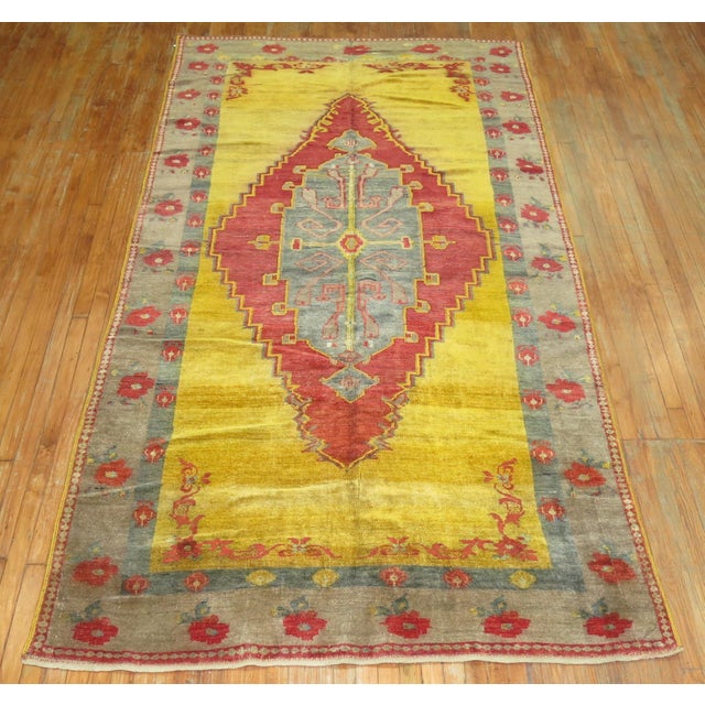 Zabihi Collection Yellow Turkish Gallery Rug For Sale - Image 11 of 12