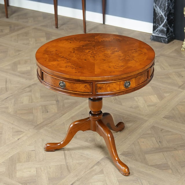 Niagara Furniture Burled Drum Table For Sale - Image 4 of 12