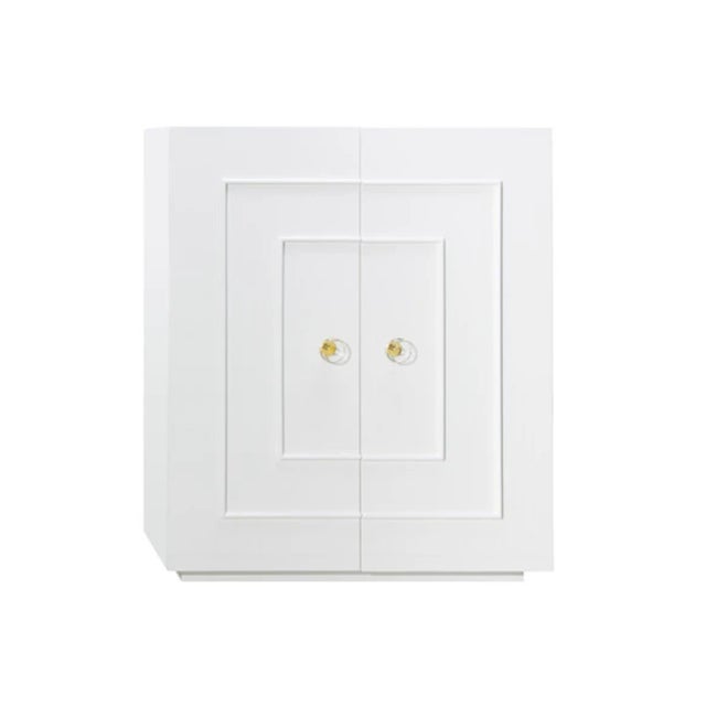Contemporary Matthew Izzo Home Judd Matte White Lacquer Storage Cabinet With Lucite and Brass Knobs For Sale - Image 3 of 7