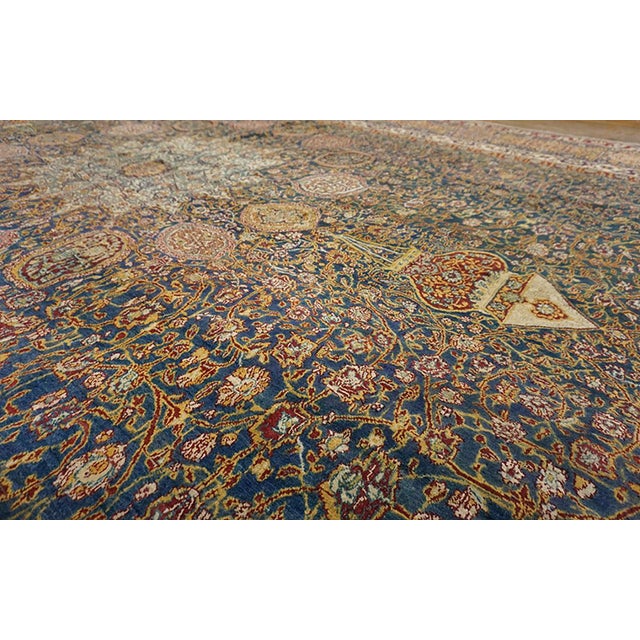 Late 19th Century 1890s Blue Navy Ardabil Antique N. Indian Agra Rug 10'8" - 14'10" Handknotted Wool Carpet For Sale - Image 5 of 10
