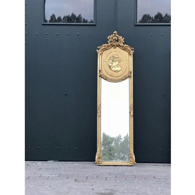 Late 20th Italian Rococo Gold Beech Carved Floor Mirror Art For Sale - Image 9 of 9